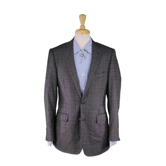 Giliberto New York Bespoke Gray/Purple Plaid Wool Fleece 2B Sportcoat Blazer 38R